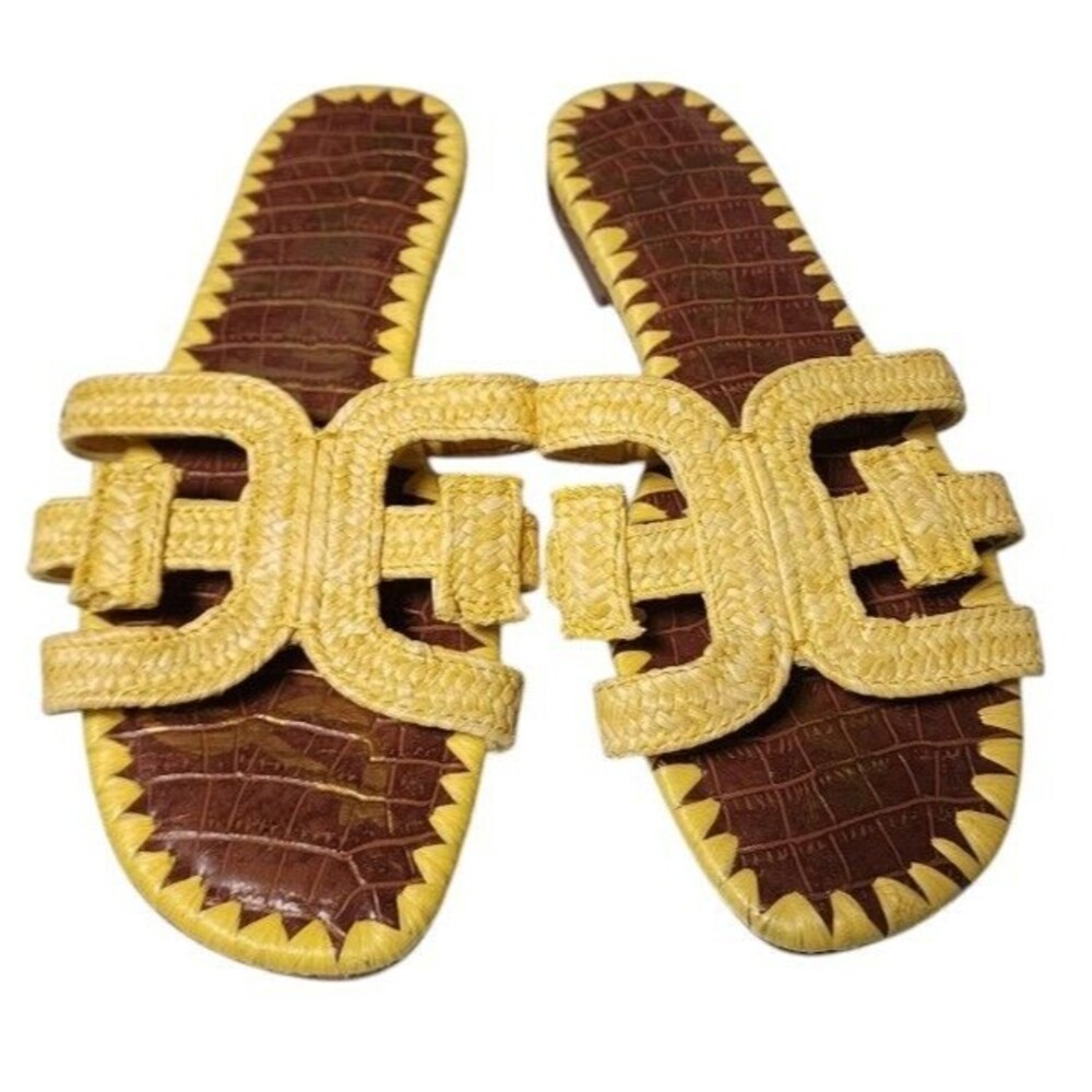 Sam Edelman Beckie Slide Sandals Yellow Woven Raffia Size 7